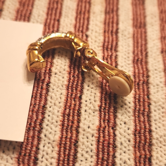 Clip On Gold toned pave crystal hoops - Picture 3 of 7